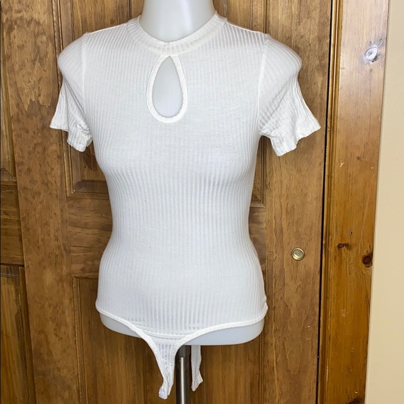 iris Tops - White Body Suit with Keyhole top